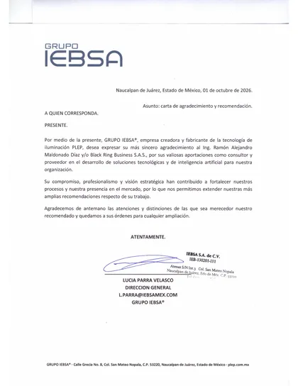 Carta de Grupo IEBSA para Black Ring Business