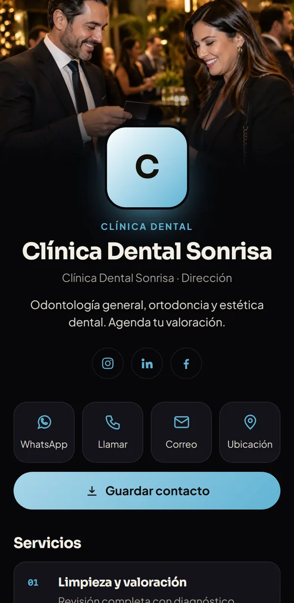 Perfil digital en diseño Negocio: foto de portada, logo, servicios y horario